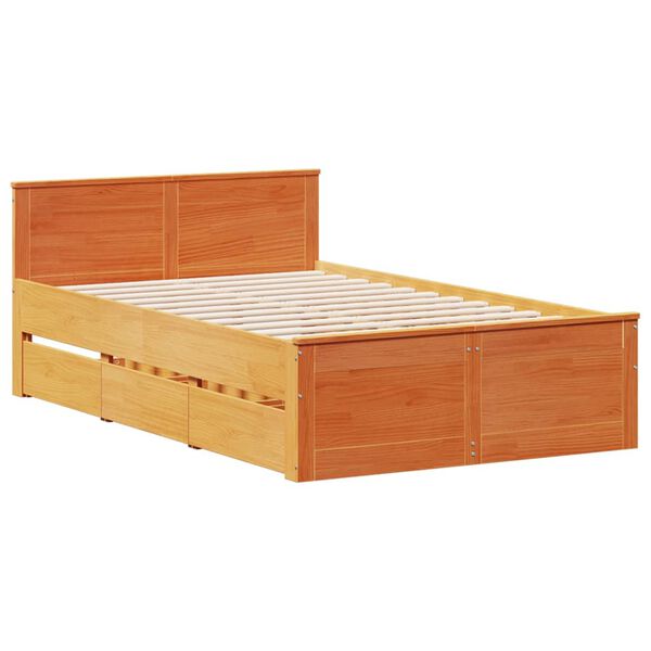 vidaXL Bed Frame without Mattress with Headboard Wax Brown 120x200 cm Solid Wood Pine
