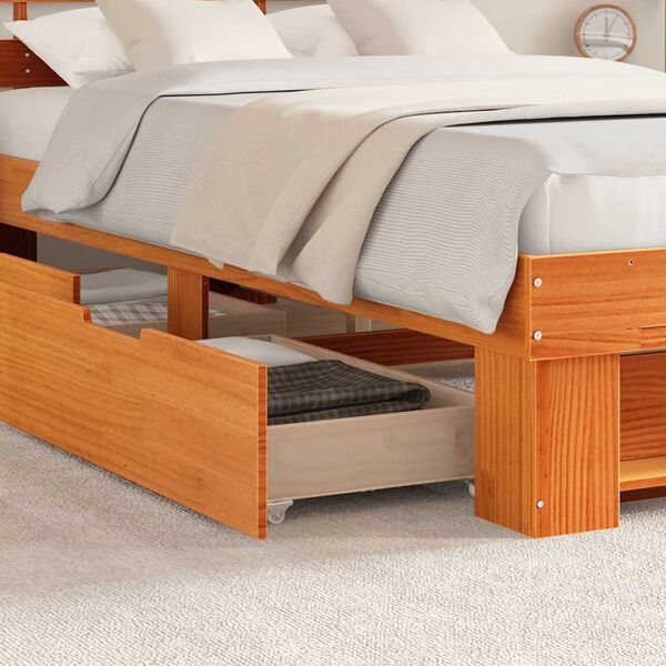 vidaXL Bed Frame with Headboard Wax Brown 120 x 200 cm Solid Pine Wood