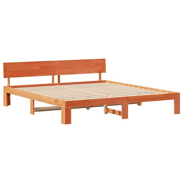 vidaXL Bed Frame with Headboard Wax Brown 180 x 200 cm Solid Pine Wood