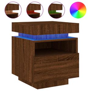 vidaXL Bedside Cabinet with LED Lights Brown Oak 40x39x48.5 cm