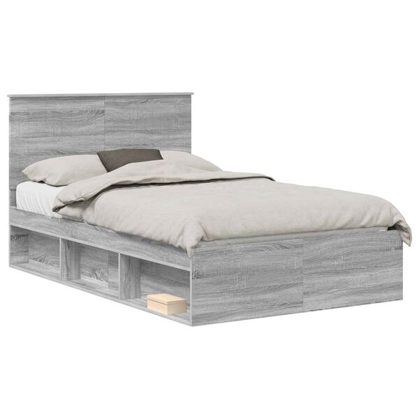 vidaXL Bed Frame Grey Sonoma 120 x 200 cm Solid Pine Wood