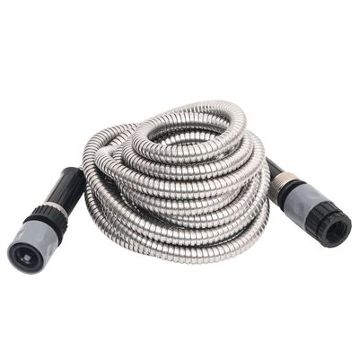 vidaXL Garden Hose with Spray Nozzle Silver 0.6" 15 m Stainless Steel