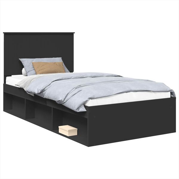 vidaXL Bed Frame with Headboard Black 100 x 200 cm Solid Pine Wood