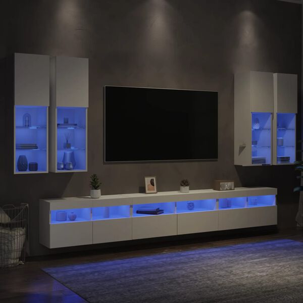 vidaXL 7 Piece TV Wall Cabinet Set with LED Lights White