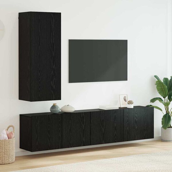 vidaXL TV Wall Unit Wall-mounted 5 pcs Black oak Engineered Wood