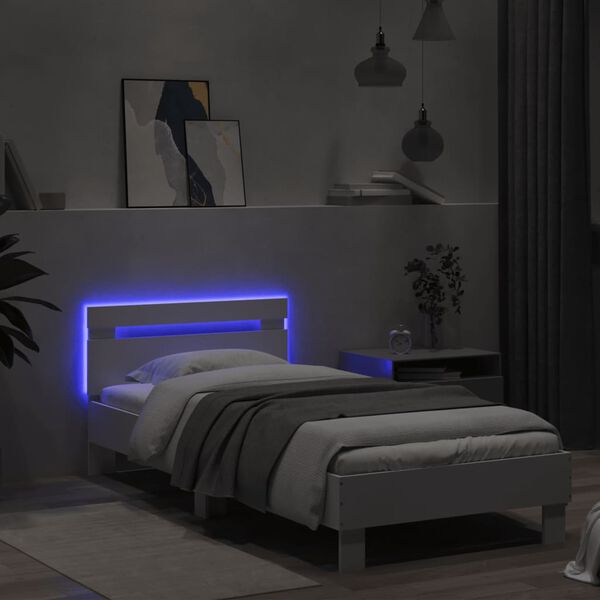 vidaXL Bed Frame without Mattress with LED Lights White 90x190 cm Single