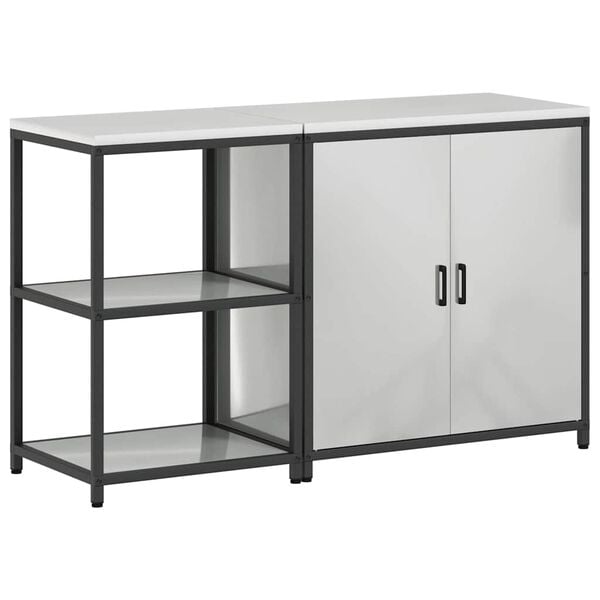 vidaXL Kitchen Storage Set with Shelf 2 pcs Silver Galvanised Steel