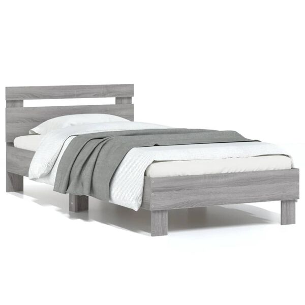vidaXL Bed Frame without Mattress with Headboard Grey Sonoma 90x200 cm