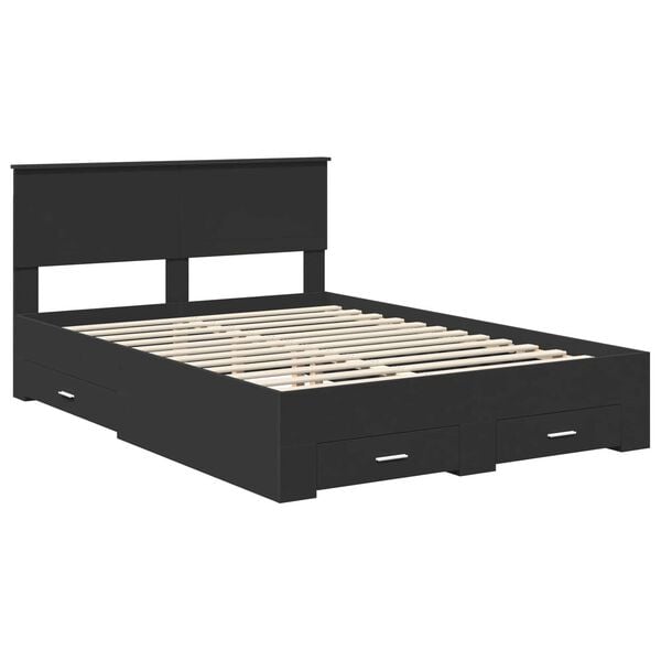 vidaXL Bed Frame with Headboard Black 140 x 190 cm Engineered Wood