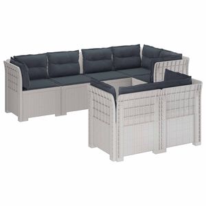 vidaXL 7-Seater Garden Sofa with Cushions Rattan Look PP White