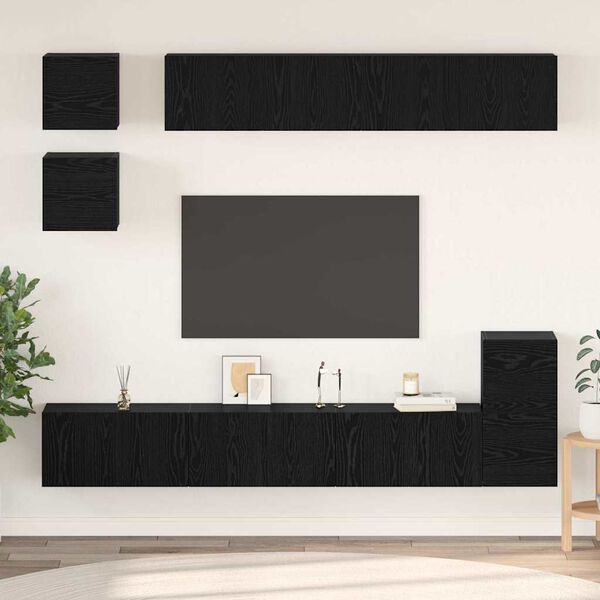 vidaXL TV Cabinet Set Wall-mounted 8 pcs Black Oak Engineered Wood
