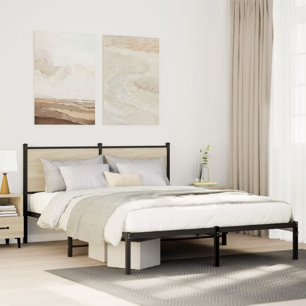 vidaXL Metal Bed Frame without Mattress Sonoma Oak 140x190 cm