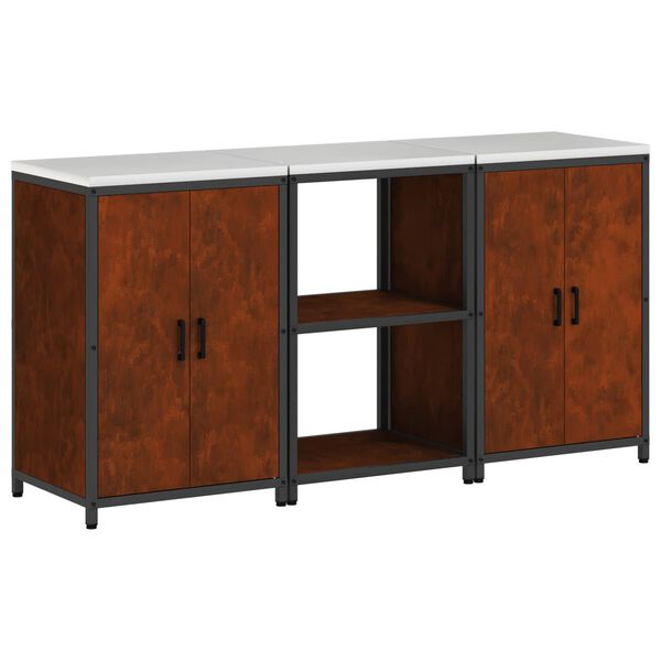 vidaXL Kitchen Storage Set with Shelf 3 pcs Rusty Weathering Steel