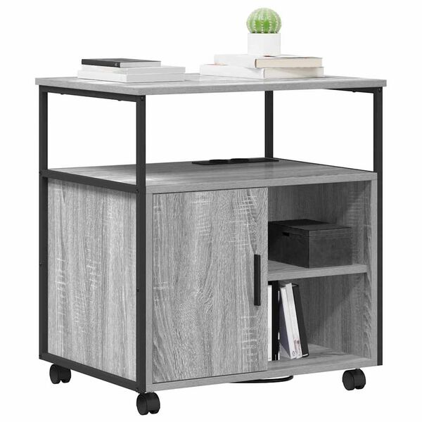 vidaXL Office Cabinet with Charging Station with Wheel Grey sonoma