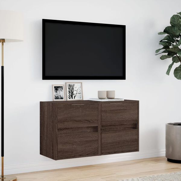 vidaXL TV Wall Cabinets with LED Lights 2 pcs Brown Oak 41x31x45 cm