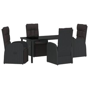 vidaXL Garden Dining Set with Cushion 5 pcs Black Poly Rattan