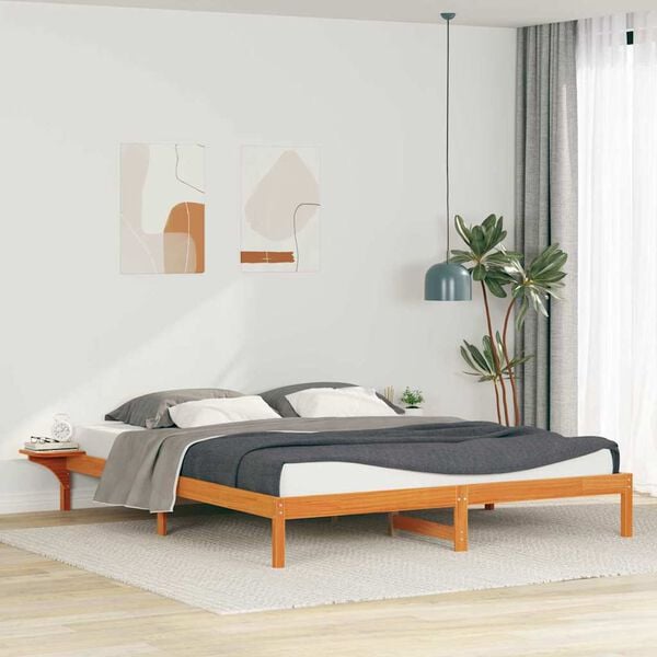 vidaXL Bed Frame with Side Tables Wax Brown 180 x 220 cm