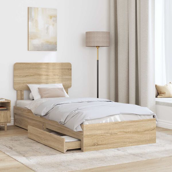 vidaXL Storage Bed with Drawer Sonoma Oak 90 x 200 cm Engineered Wood