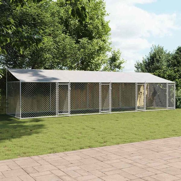 vidaXL Dog Cage with Roof and Doors Grey 8x2x2 m Galvanised Steel
