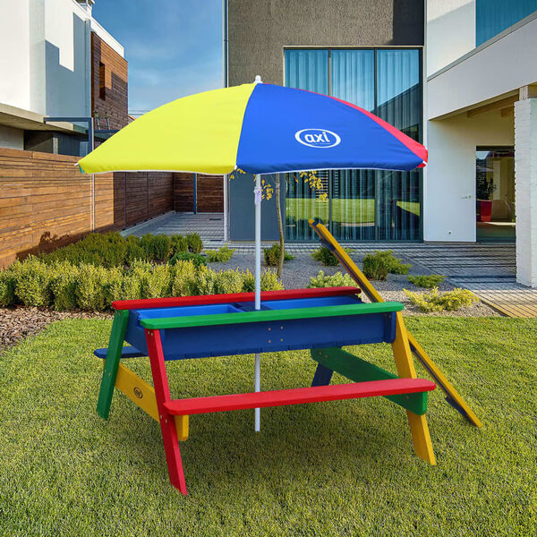AXI Sand and Water Picnic Table Nick with Umbrella Rainbow