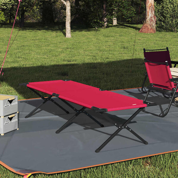 vidaXL Folding Camping Bed Folding Manual Red Oxford fabric