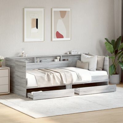 vidaXL Daybed with Drawers Grey Sonoma 100x200 cm Engineered Wood