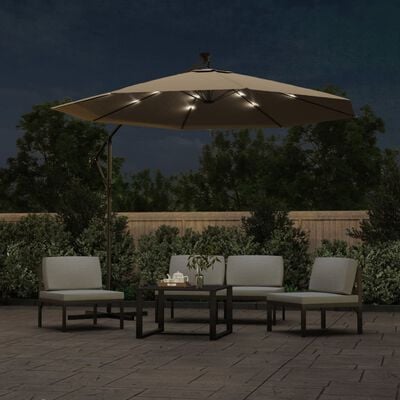 vidaXL Cantilever Umbrella with LED Lights and Steel Pole 300 cm Taupe