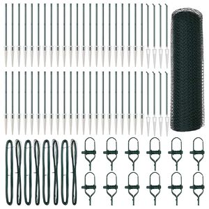 vidaXL Hexagonal Fence with Post 100 x 1 m PVC-Coated Steel Green Mesh