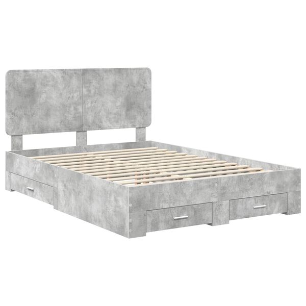 vidaXL Bed Frame Concrete Grey 140 x 190 cm Engineered Wood
