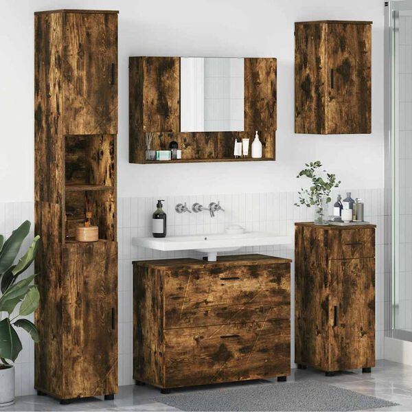 vidaXL Bathroom Furniture Set with Drawer with Shelf 5 pcs Smoked Oak