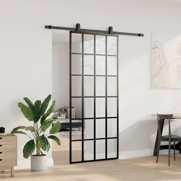vidaXL Sliding Door with Hardware Set Black 90x205 cm ESG Glass
