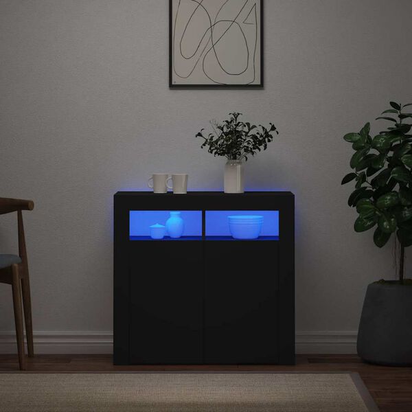 vidaXL Sideboard with LED Lights Black 80x35x75 cm