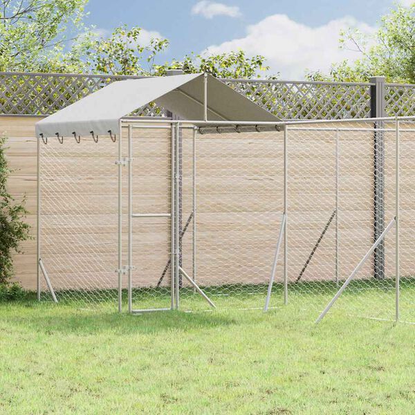 vidaXL Outdoor Dog Kennel with Roof Silver 6x6x2.5 m Galvanised Steel