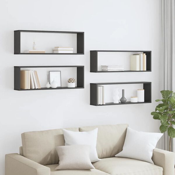vidaXL Wall Cube Shelf 4 pcs Grey 80x15x26.5 cm Engineered Wood