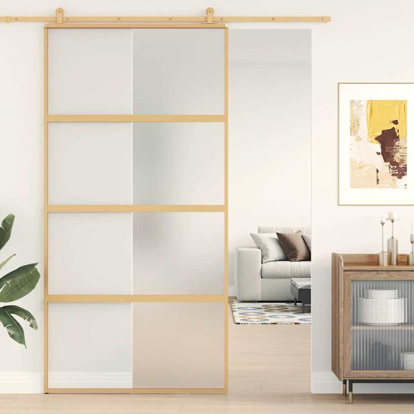 vidaXL Sliding Door Gold 102.5x205 cm Frosted ESG Glass and Aluminium