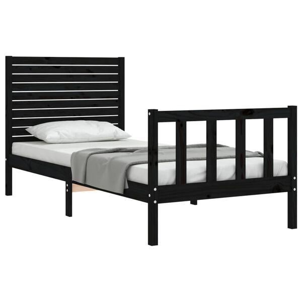 vidaXL Bed Frame without Mattress Black Small Single Solid Wood Pine