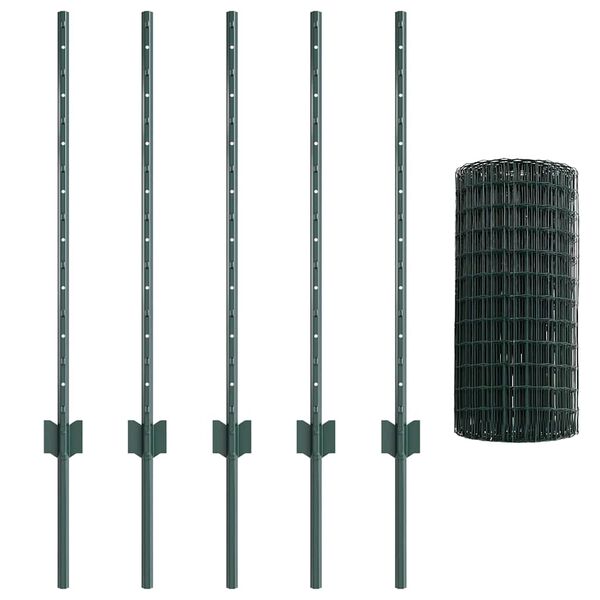vidaXL Fence with Post Green 0.8 x 10 m Steel and PVC