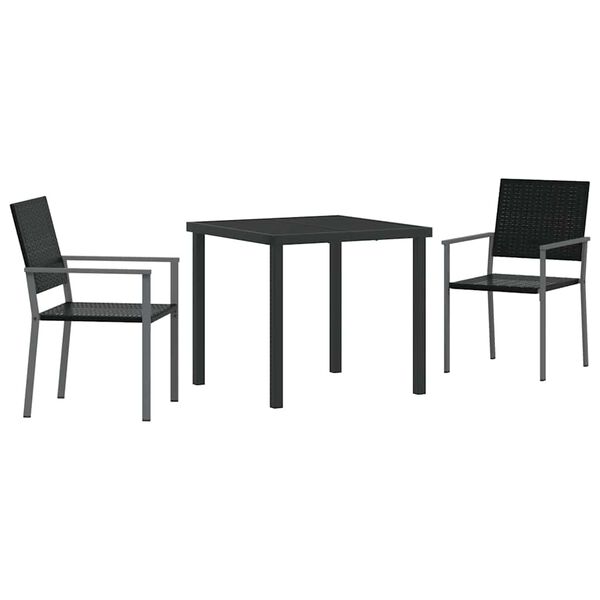 vidaXL Garden Dining Set 3 pcs Black PE Rattan