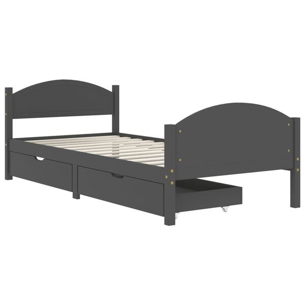 vidaXL Bed Frame without Mattress Dark Grey Solid Wood Pine 100x200 cm (322047+321990)