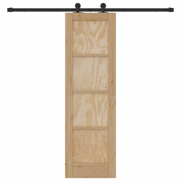 vidaXL Sliding Door Natural and Black 61 x 198.5 cm Solid Pine Wood