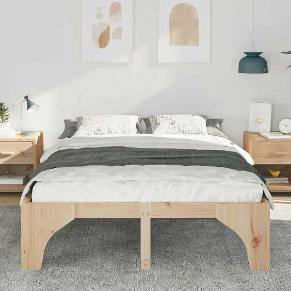 vidaXL Bed Frame Brown 140 x 200 cm Solid Pine Wood