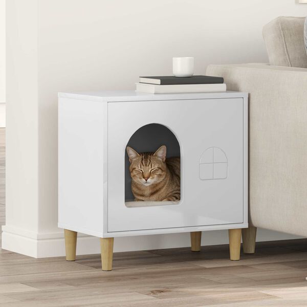 vidaXL Cat House Gloss White 51 x 30 x 52 cm Engineered Wood