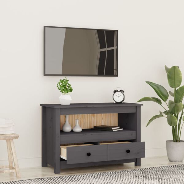 vidaXL TV Cabinet Grey 79x35x52 cm Solid Wood Pine