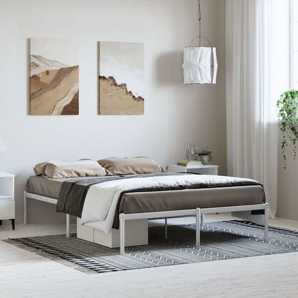 vidaXL Metal Bed Frame without Mattress White 135x190cm