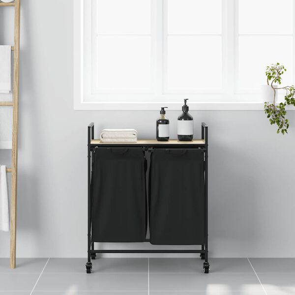 vidaXL Laundry Basket 2 Compartments with Wheels Sonoma Oak