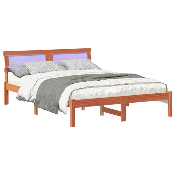 vidaXL Bed Frame with Headboard Wax Brown 135 x 190 cm Solid Pine Wood