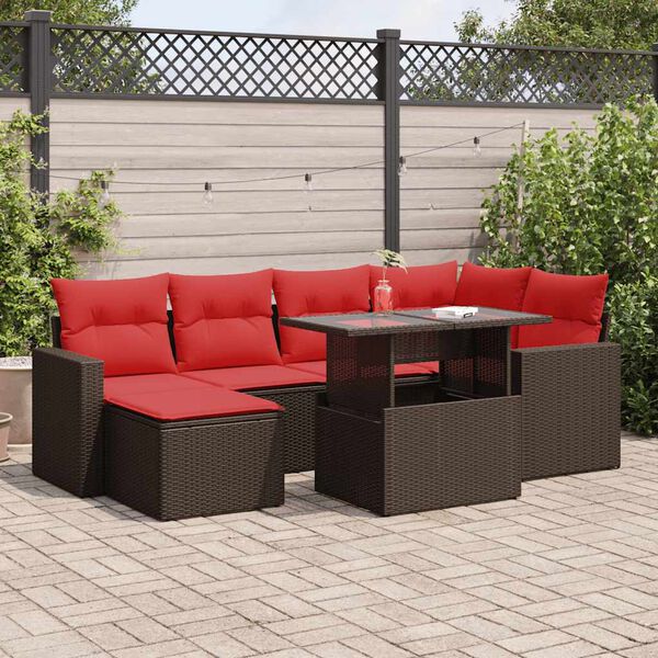 vidaXL 7 Piece Garden Sofa Set with Cushions Brown Poly Rattan Acacia