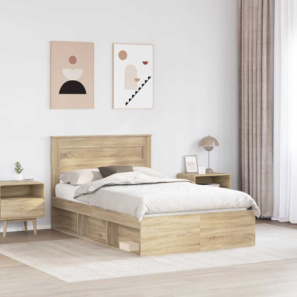 vidaXL Bed Frame with Drawer Sonoma Oak 135 x 190 cm Solid Pine Wood