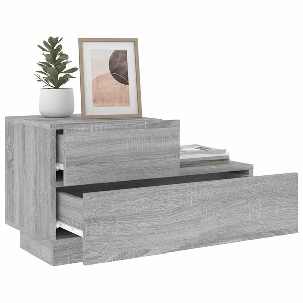 vidaXL Bedside Cabinet with LED Lights Grey Sonoma 70x36x40.5 cm