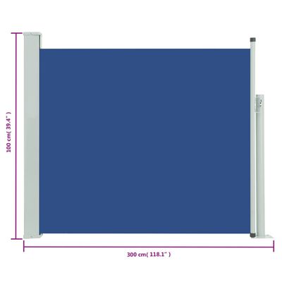 vidaXL Patio Retractable Side Awning 100x300 cm Blue